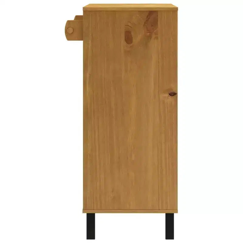 vidaXL FLAM Tavolo da Bar Rettangolare 92x45x110 cm, Tavolo Alto da Pub in Legno Massello di Pino Marrone con Ripiani, Robusto, Finitura Rovere
