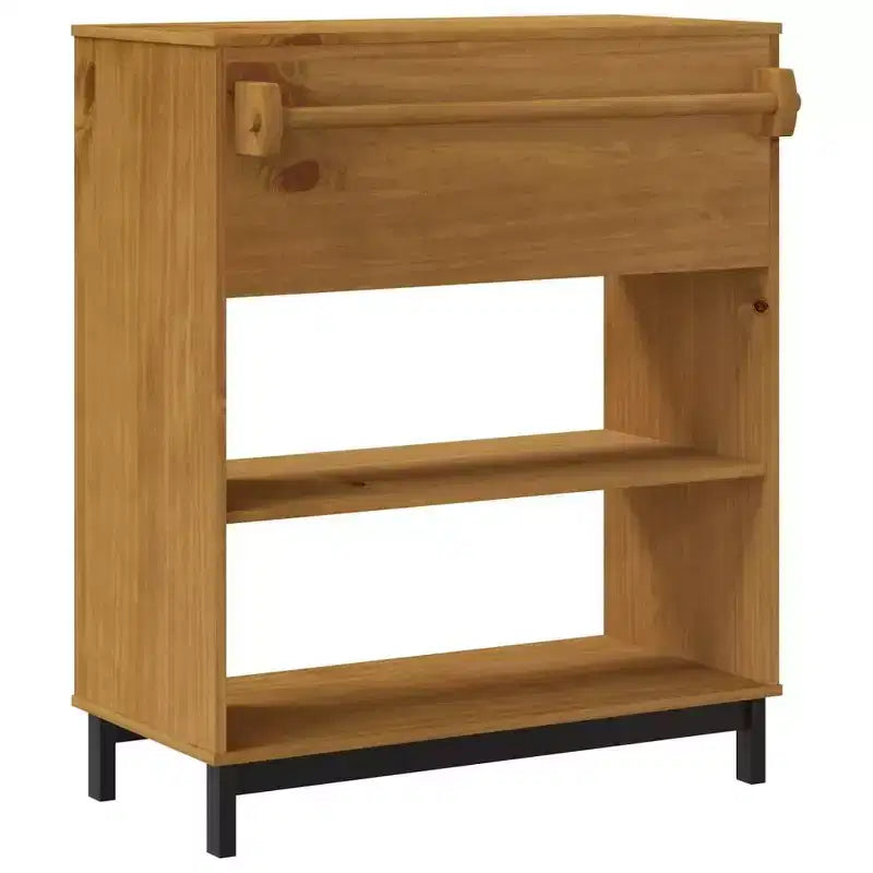 vidaXL FLAM Tavolo da Bar Rettangolare 92x45x110 cm, Tavolo Alto da Pub in Legno Massello di Pino Marrone con Ripiani, Robusto, Finitura Rovere