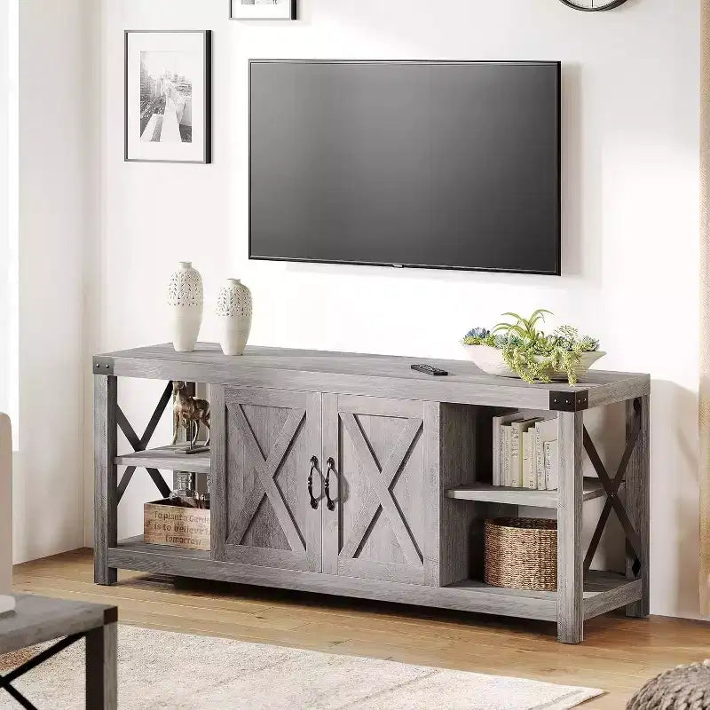 Mobile TV a X da 60 pollici per TV da 65 pollici - Mobile multimediale P2 ecologico con ripiani regolabili, moderno centro di intrattenimento per soggiorno e camera da letto