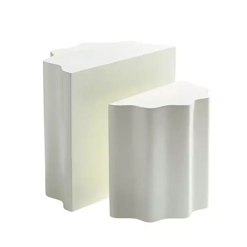 Set tavolino da caffè in fibra di vetro, tavolino da appoggio, tavolino d'accento, tavolino laterale, tavolino da cocktail, tavolino centrale, design con bordo ondulato, beige, nessun assemblaggio