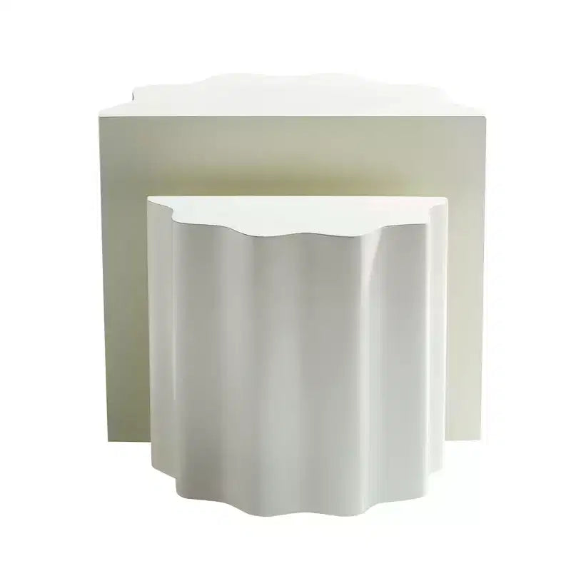 Set tavolino da caffè in fibra di vetro, tavolino da appoggio, tavolino d'accento, tavolino laterale, tavolino da cocktail, tavolino centrale, design con bordo ondulato, beige, nessun assemblaggio