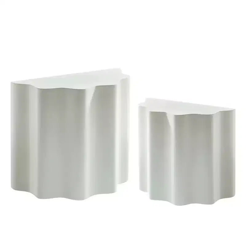 Set tavolino da caffè in fibra di vetro, tavolino da appoggio, tavolino d'accento, tavolino laterale, tavolino da cocktail, tavolino centrale, design con bordo ondulato, beige, nessun assemblaggio
