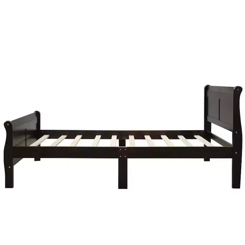 Wood Platform Bed Twin Bed Frame Mattress Foundation Sleigh Bed with Headboard Footboard and Wood Slat Support