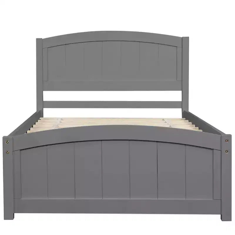 Letto a piattaforma in legno a una piazza con testiera, pediera e doghe in legno, color espresso