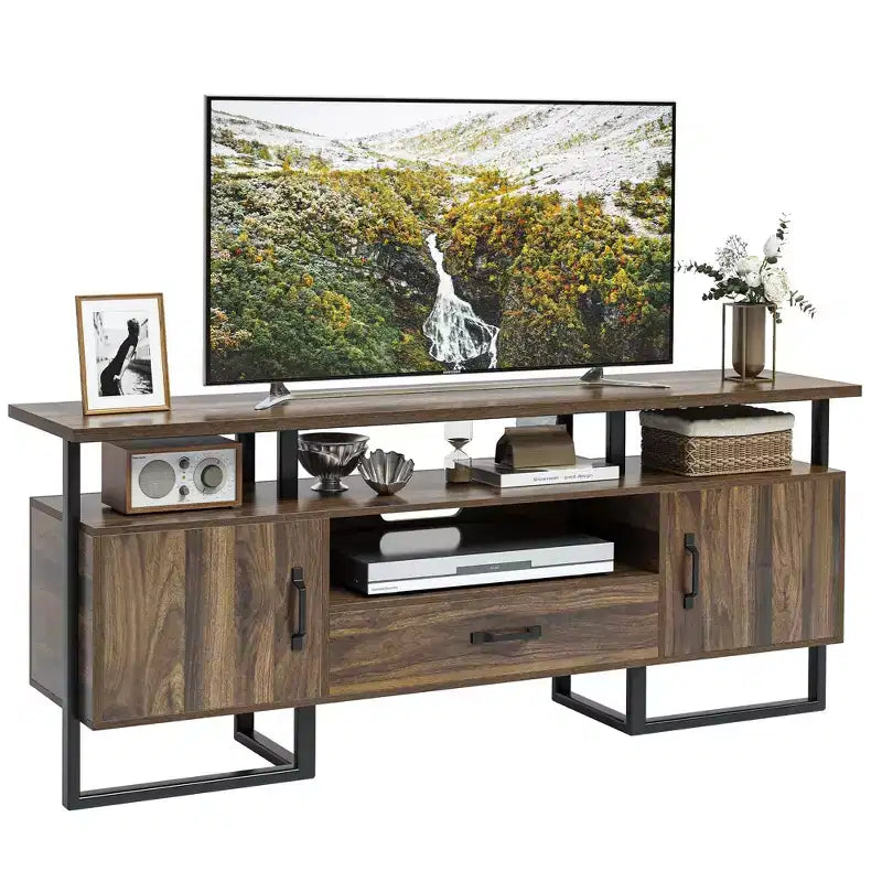 GustoWave 70 Industrial TV Stands, Entertainment Center with Storage & Drawer for Living Room, Rustic Brown