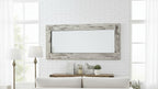 Specchio rettangolare a figura intera da appoggio in legno massiccio in stile rustico con cornice bianca effetto invecchiato, 24 pollici L x 58 pollici A