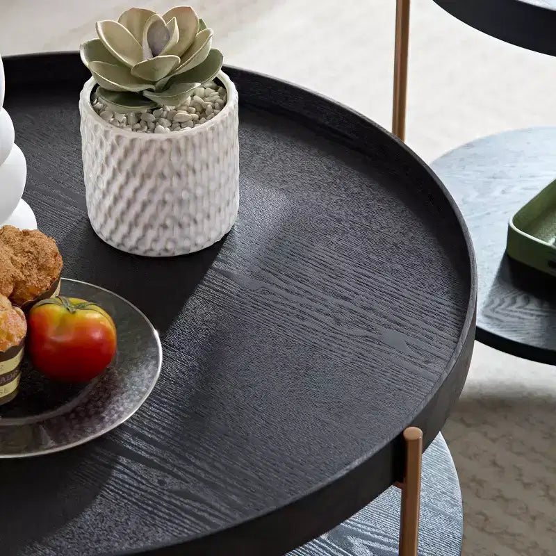 Tavolini da caffè rotondi moderni a incastro a 2 livelli, facili da montare per soggiorno/camera da letto/balcone/giardino