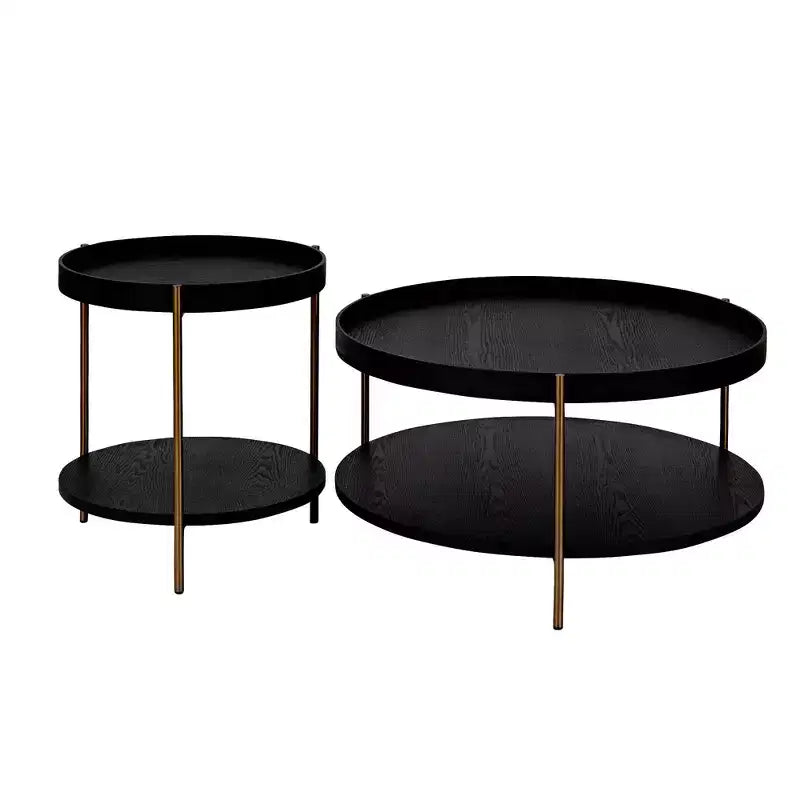 Tavolini da caffè rotondi moderni a incastro a 2 livelli, facili da montare per soggiorno/camera da letto/balcone/giardino
