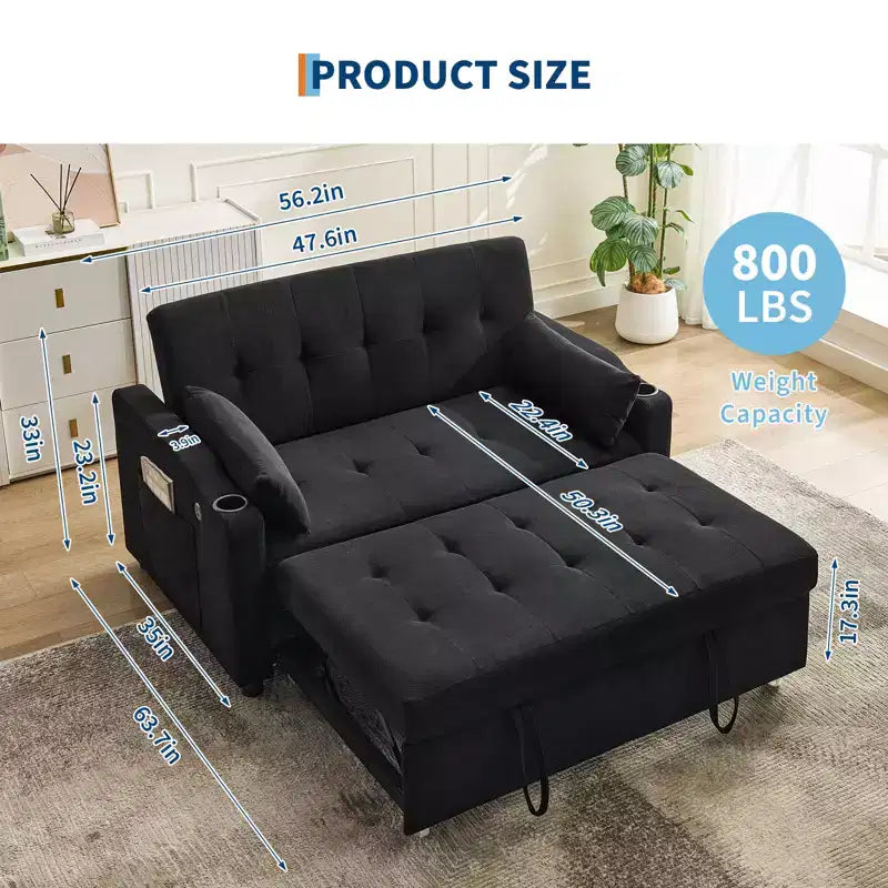 Divano letto convertibile 3 in 1, divano moderno rivestito, divanetto letto in velluto a coste con letto estraibile, schienale regolabile, per soggiorno