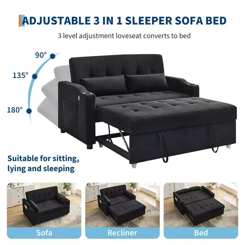 Divano letto convertibile 3 in 1, divano moderno rivestito, divanetto letto in velluto a coste con letto estraibile, schienale regolabile, per soggiorno