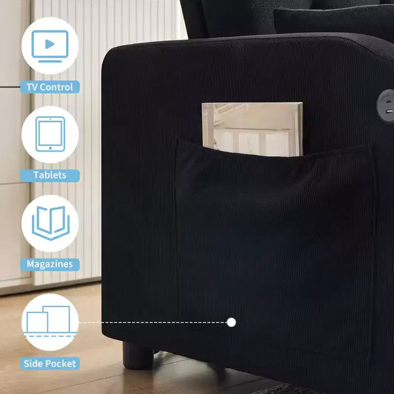 Divano letto convertibile 3 in 1, divano moderno rivestito, divanetto letto in velluto a coste con letto estraibile, schienale regolabile, per soggiorno