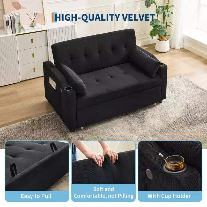 Divano letto convertibile 3 in 1, divano moderno rivestito, divanetto letto in velluto a coste con letto estraibile, schienale regolabile, per soggiorno