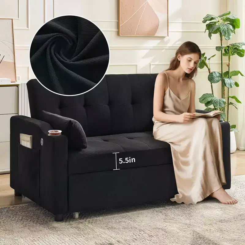 Divano letto convertibile 3 in 1, divano moderno rivestito, divanetto letto in velluto a coste con letto estraibile, schienale regolabile, per soggiorno