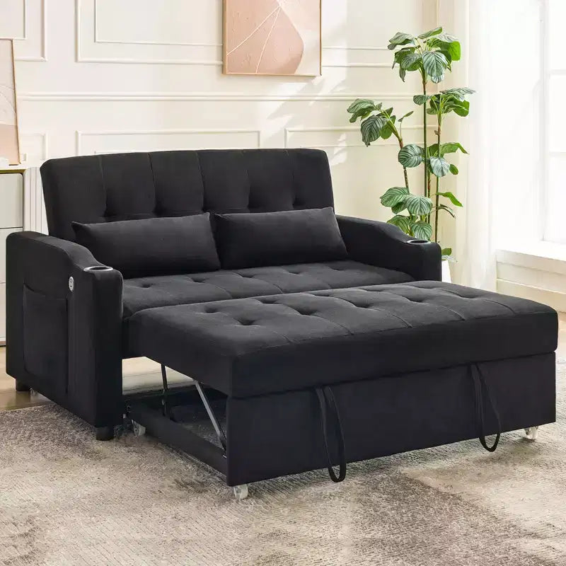 Divano letto convertibile 3 in 1, divano moderno rivestito, divanetto letto in velluto a coste con letto estraibile, schienale regolabile, per soggiorno