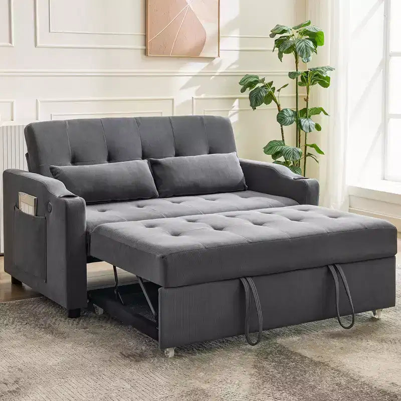 Divano letto convertibile 3 in 1, divano moderno rivestito, divanetto letto in velluto a coste con letto estraibile, schienale regolabile, per soggiorno