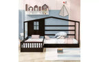 Letto a castello a forma di L in legno per bambini, con recinzione e rete a doghe per camera da letto