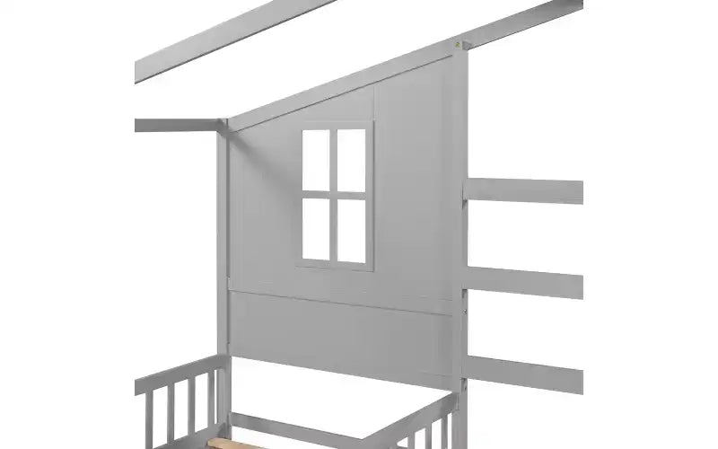 Letto a castello a forma di L in legno per bambini, con recinzione e rete a doghe per camera da letto
