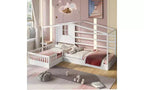 Letto a castello a forma di L in legno per bambini, con recinzione e rete a doghe per camera da letto
