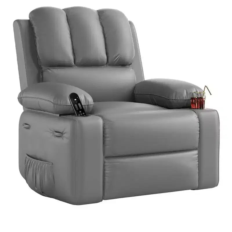 Poltrona reclinabile girevole manuale oversize con funzione riscaldante e massaggiante, in similpelle imbottita, poltrona girevole "Lazy Boy" per adulti