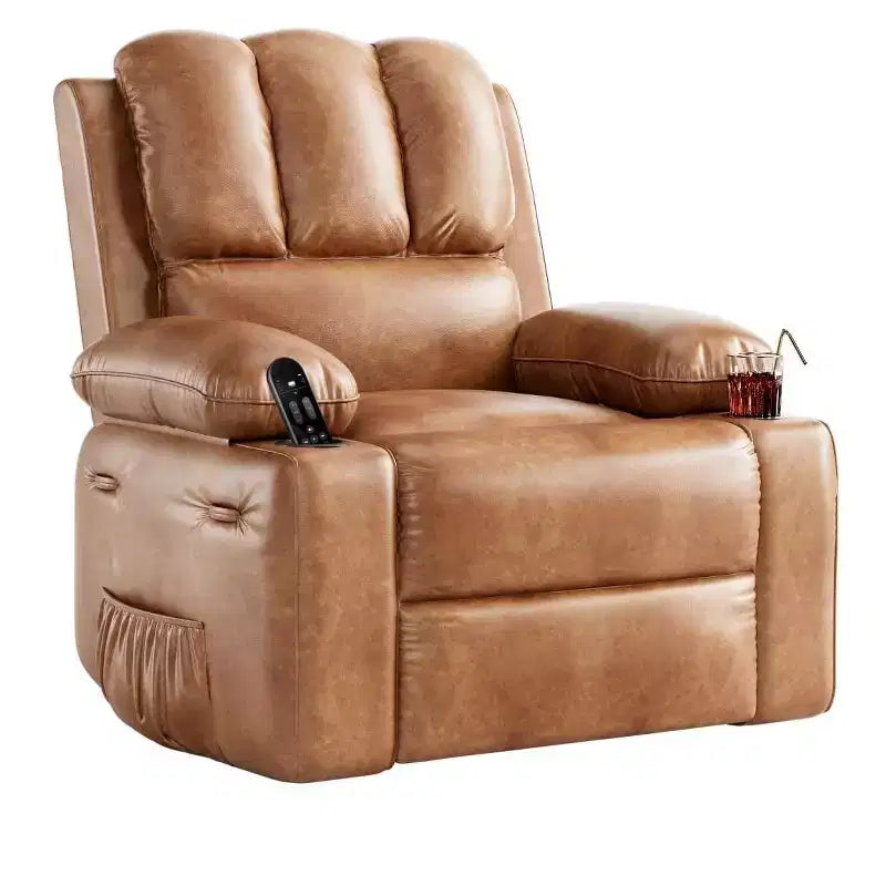 Poltrona reclinabile girevole manuale oversize con funzione riscaldante e massaggiante, in similpelle imbottita, poltrona girevole "Lazy Boy" per adulti