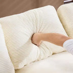 Divano comodo in velluto a coste bianco con 5 cuscini - Essenziale per un soggiorno accogliente