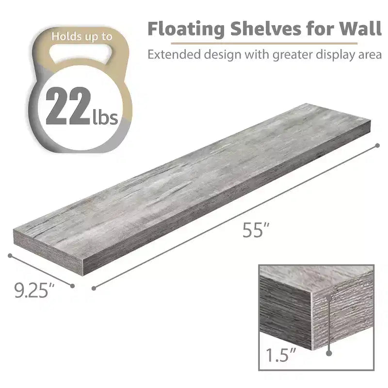Set di 3 mensole galleggianti da 140 cm da parete per bagno, decorazione da parete per camera da letto, cucina, soggiorno, porta libri