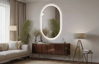 Specchio da bagno ovale moderno Lark 48 con LED anti-appannamento e modalità di illuminazione regolabili