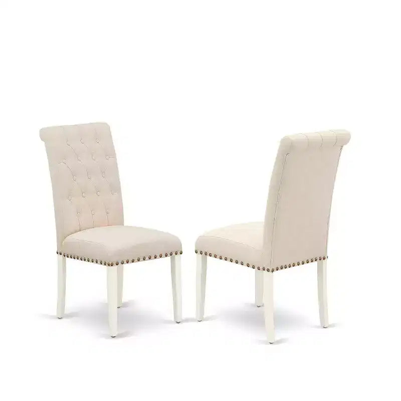 Set da pranzo rotondo con piano in legno massello e finitura bianco lino, con ante a ribalta, 4 posti a sedere