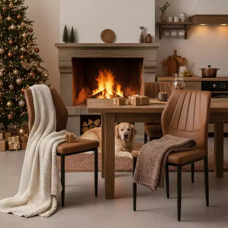 Homy Casa Sedie da pranzo moderne in similpelle con gambe in metallo, seduta imbottita, marrone