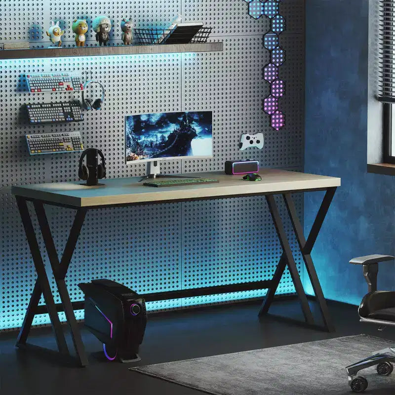 Scrivania da ufficio grande 59" con struttura in metallo resistente, stile industriale