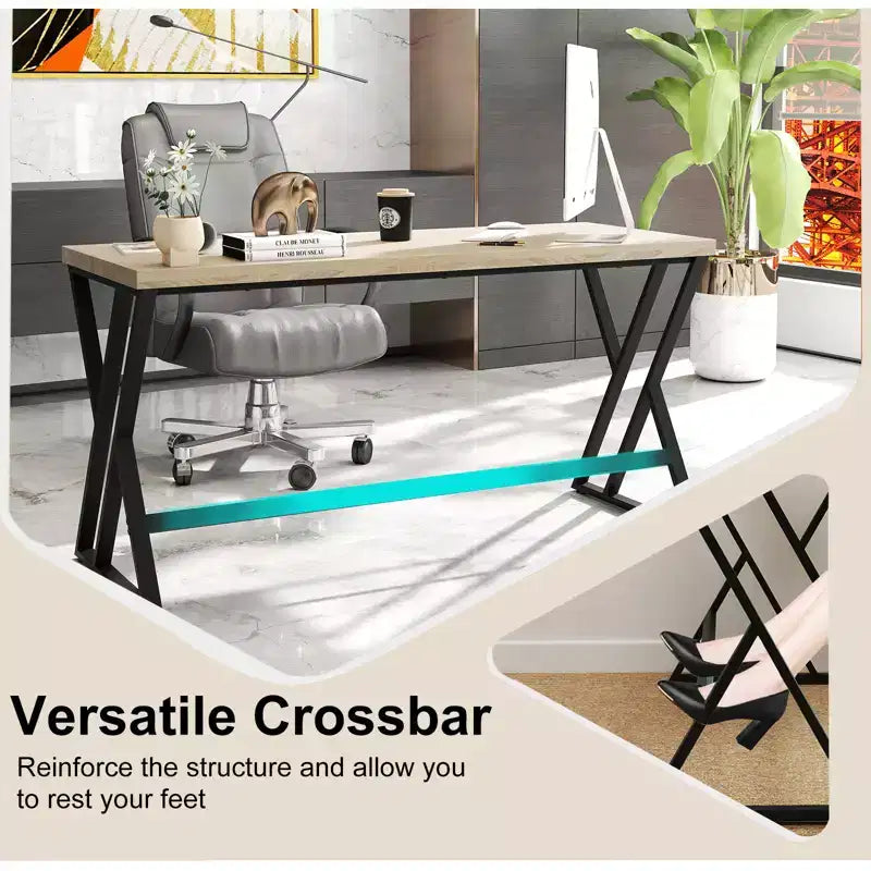 Scrivania da ufficio grande 59" con struttura in metallo resistente, stile industriale