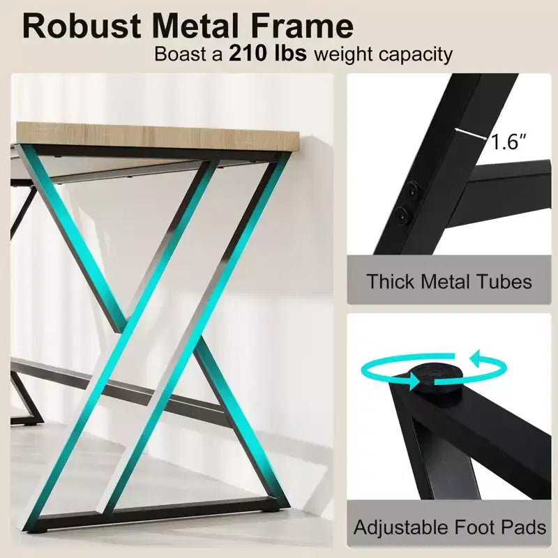 Scrivania da ufficio grande 59" con struttura in metallo resistente, stile industriale
