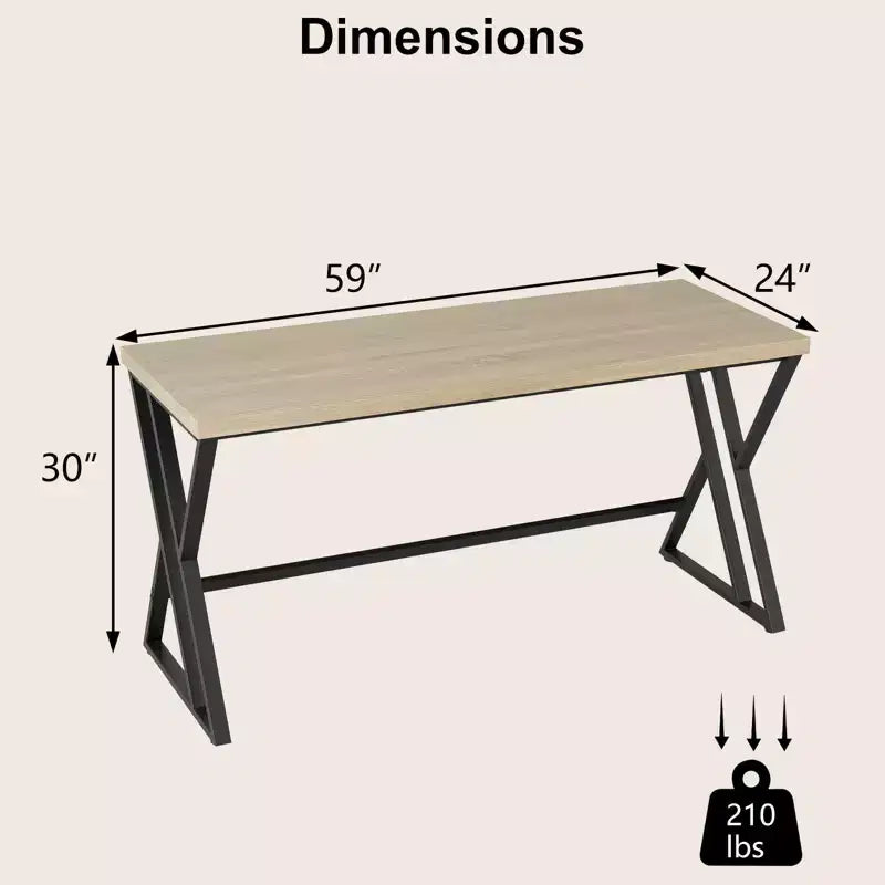 Scrivania da ufficio grande 59" con struttura in metallo resistente, stile industriale