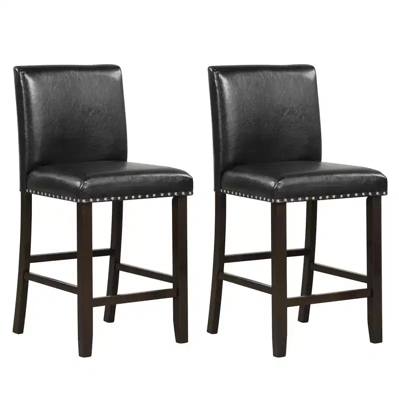 Costway Set of 2 Bar Stools PVC Leather Counter Height Chairs for Kitchen Island Black