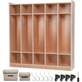 5 Section Coat Locker with Wheels,Wooden Storage Cabinet Cassroom Storage Glazed Surface Cubby,Mobile Storage,Anti-Tip Kit,5 Hooks 10 Cubbies