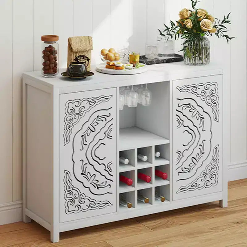 Mobile Bar con 2 Ante, Mobile Contenitore a Buffet in MDF per Liquori con Portabottiglie e Porta Bicchieri per Soggiorno, Sala da Pranzo, Cucina, Bianco
