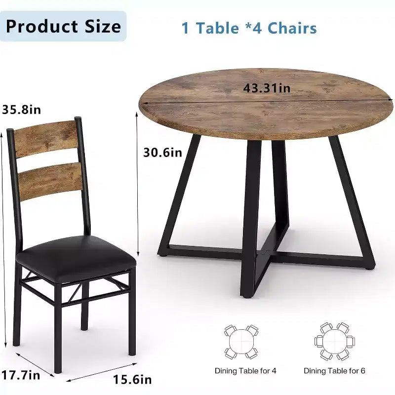 Set da tavolo da pranzo rotondo da 43 pollici per 4, set tavolo da cucina e sedie imbottite, salvaspazio