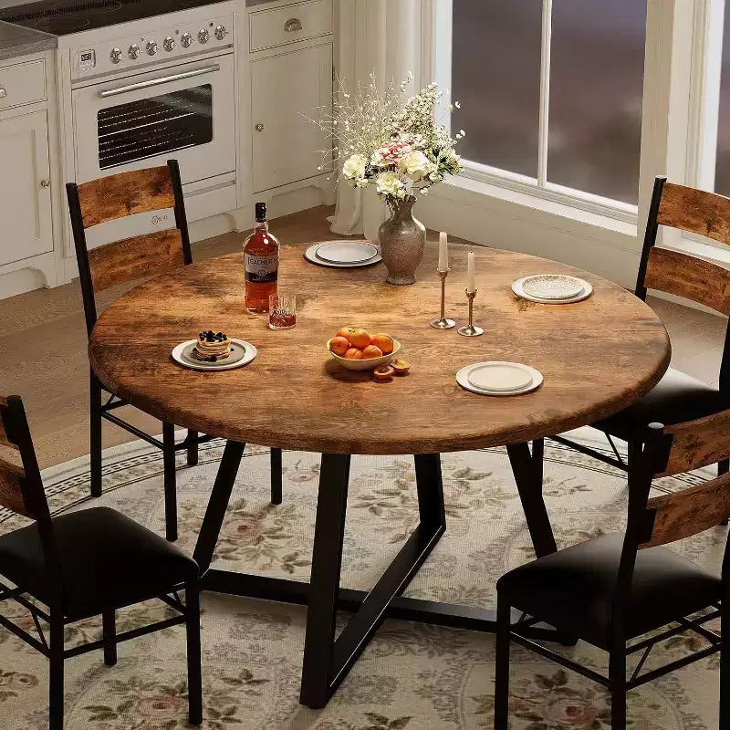 Set da tavolo da pranzo rotondo da 43 pollici per 4, set tavolo da cucina e sedie imbottite, salvaspazio
