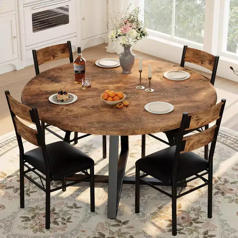 Set da tavolo da pranzo rotondo da 43 pollici per 4, set tavolo da cucina e sedie imbottite, salvaspazio