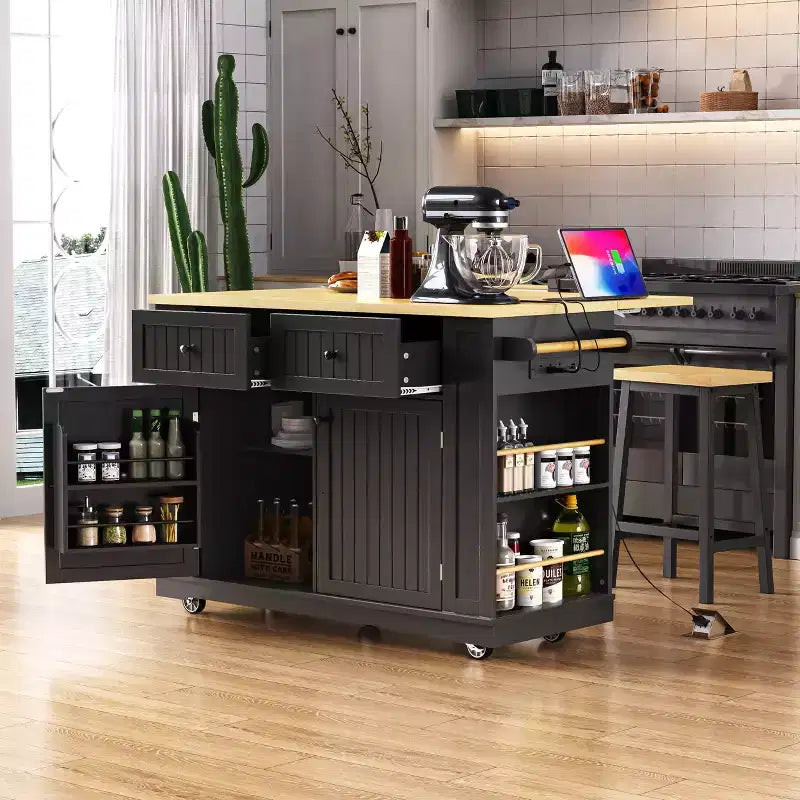 Isola da Cucina con Contenitori,Carrelli da Cucina con Ruote con Anta a Ribalta,Presa Elettrica,Ripiani,Cassetti e Ruote Bloccabili Bianco Stanza