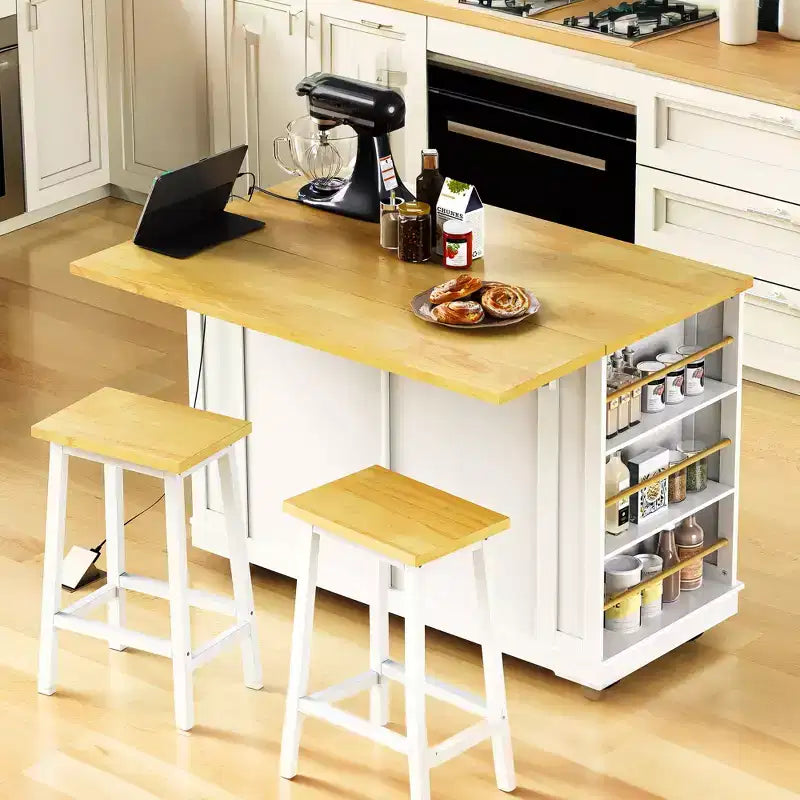 Isola da Cucina con Contenitori,Carrelli da Cucina con Ruote con Anta a Ribalta,Presa Elettrica,Ripiani,Cassetti e Ruote Bloccabili Bianco Stanza