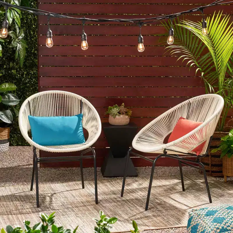 Sedie per mobili da patio, sedie da esterno in rattan con gambe in metallo, sedie da pranzo da patio con schienale intrecciato per cortile, giardino, balcone