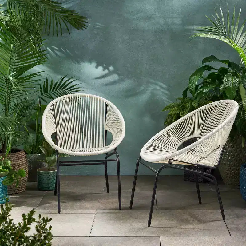 Sedie per mobili da patio, sedie da esterno in rattan con gambe in metallo, sedie da pranzo da patio con schienale intrecciato per cortile, giardino, balcone