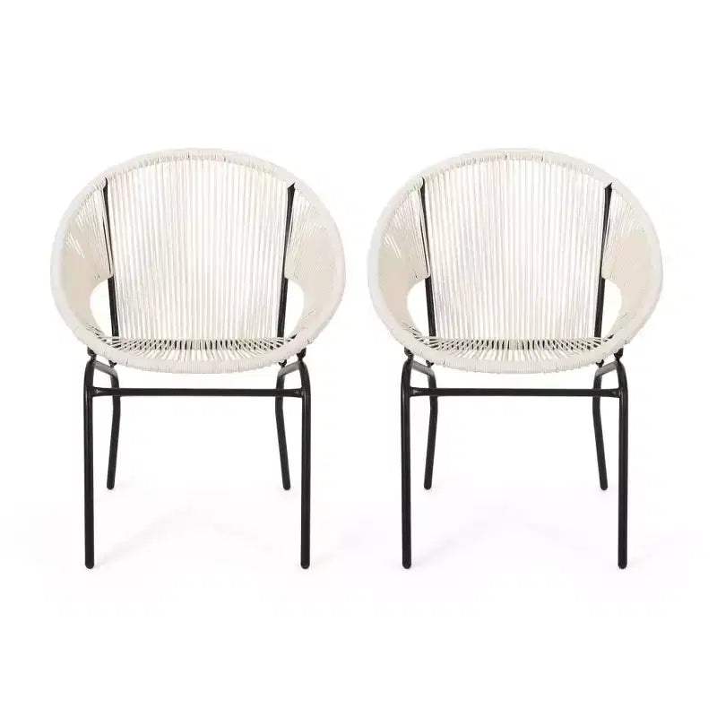 Sedie per mobili da patio, sedie da esterno in rattan con gambe in metallo, sedie da pranzo da patio con schienale intrecciato per cortile, giardino, balcone