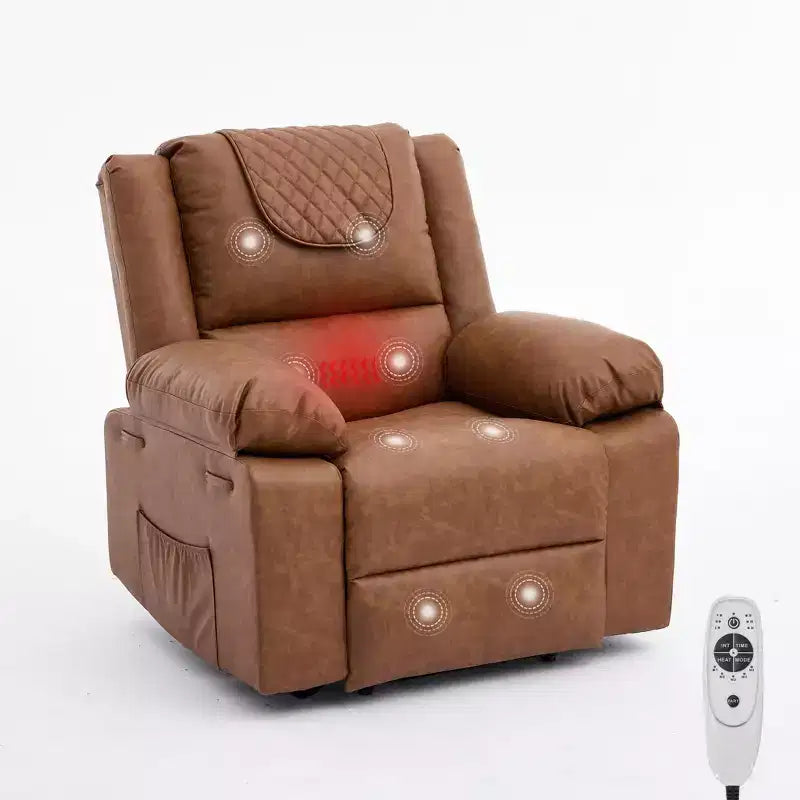 Poltrona reclinabile massaggiante oversize per adulti, divano singolo riscaldato in pelle PU con vibrazione e calore, tasca laterale, divano reclinabile (marrone)