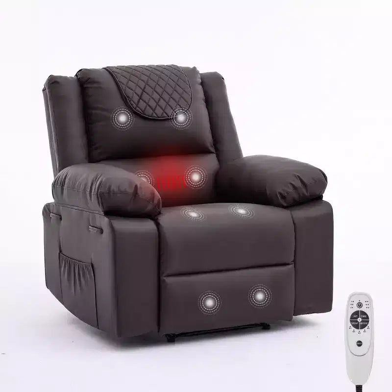 Poltrona reclinabile massaggiante oversize per adulti, divano singolo riscaldato in pelle PU con vibrazione e calore, tasca laterale, divano reclinabile (marrone)